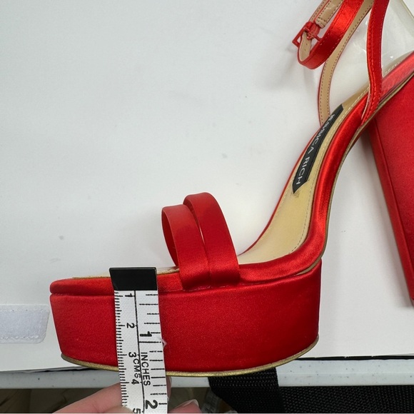 Jessica Rich Red Satin Block Heel Platform Heels - Picture 8 of 12